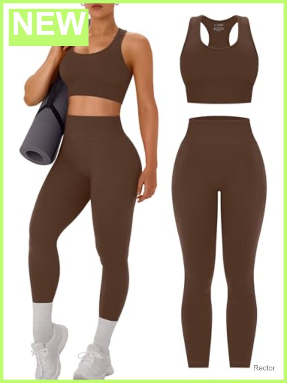 2 Piece Workout Set Racerback Sports Bra High Waist Leggings Seamless